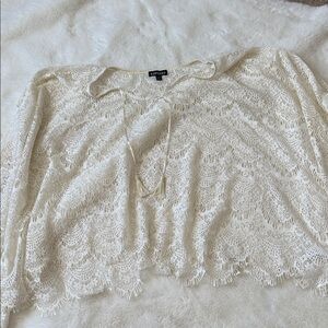 Express Cream Lace Tie-Front Peasant Blouse